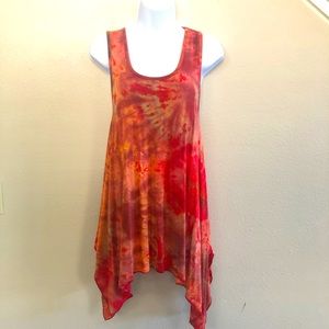 Aloha Fashion Tie Dye Racerback Tie Asymmetric Slits Hem Cover-Up OS Fits Most
